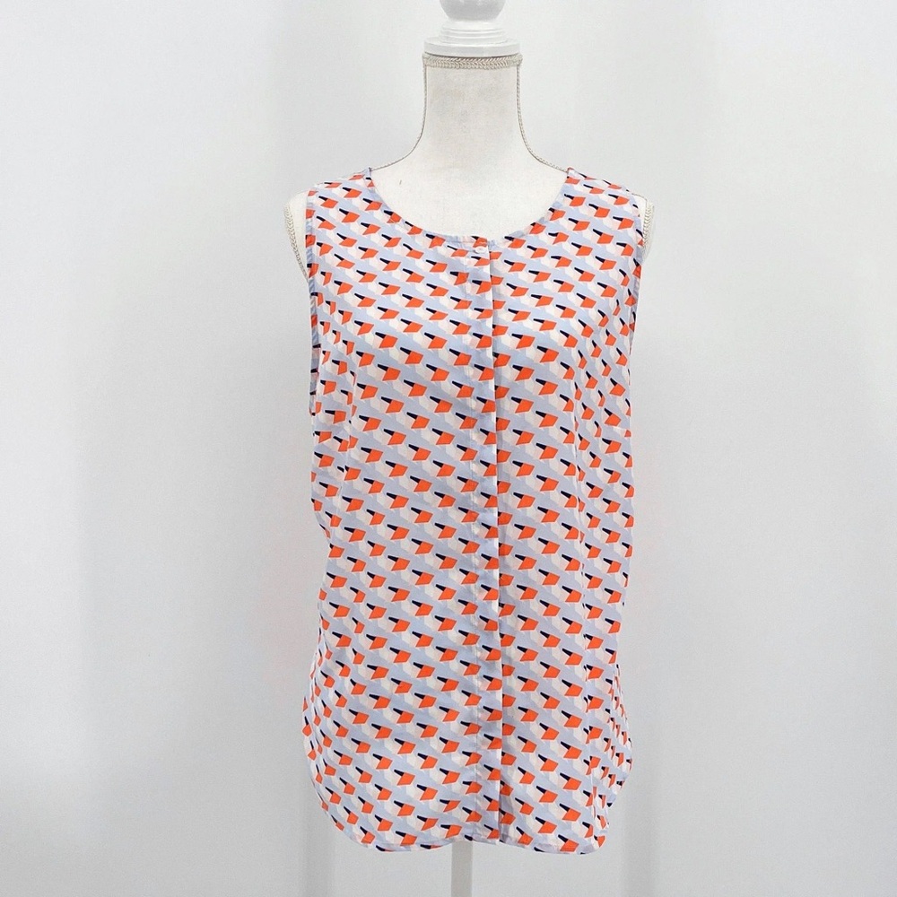 Halogen Abstract Pattern Top - Orange, Navy, and White Size Medium